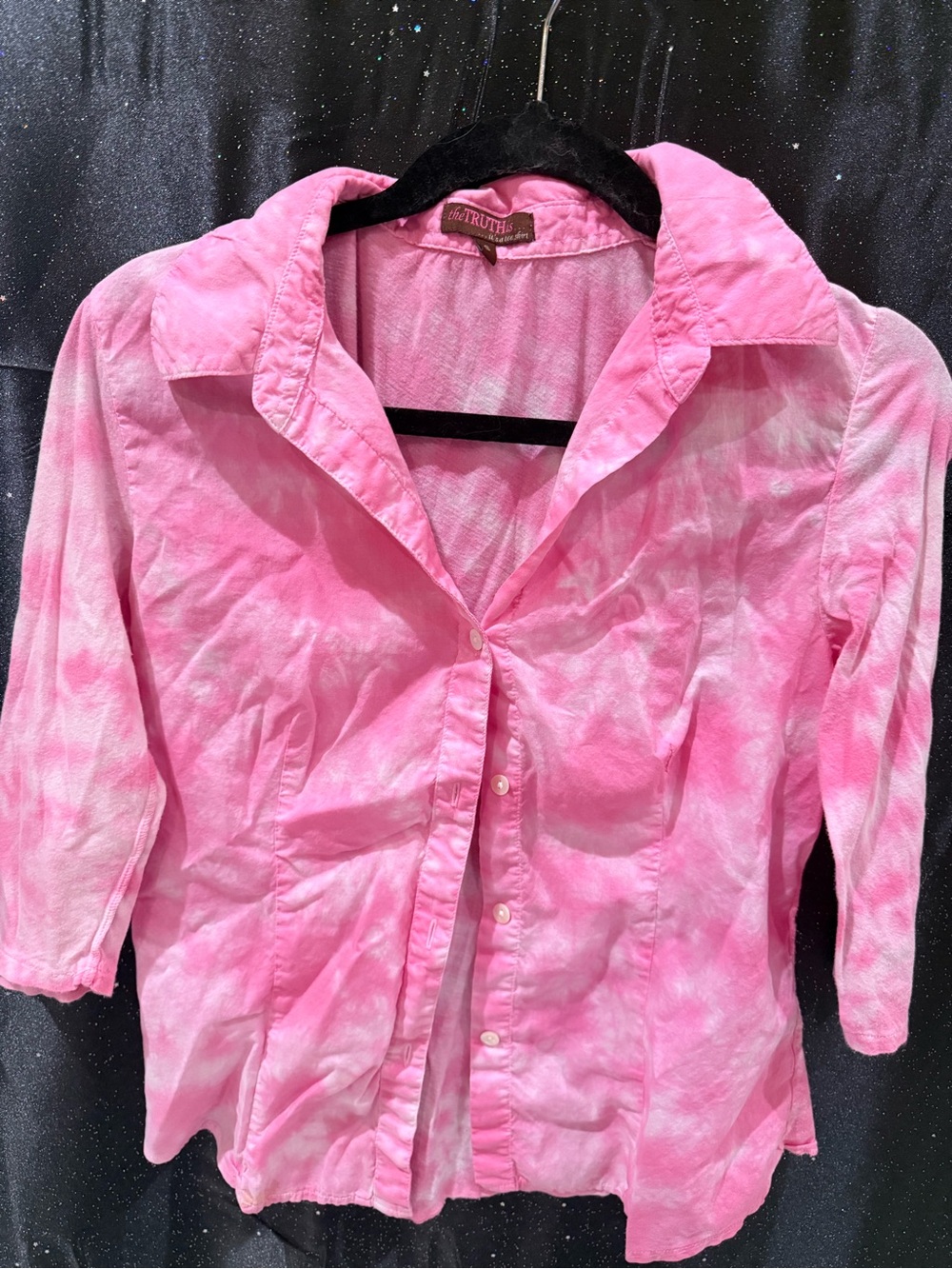 The TRUTHs Pink and White Tie-Dye Button Up Blouse - Size SMALL